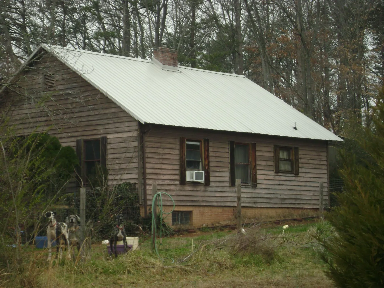 White metal roof on an old wood sided farmhouse, from a Asphalt Shingle Roof Repair job in Appalachia